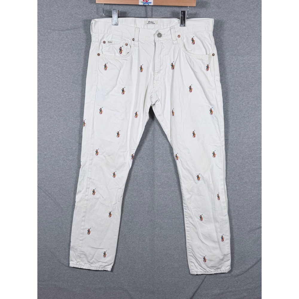 Polo Ralph Lauren Sullivan Slim Jeans Mens 33x30 White Embroidered Pony Cotton